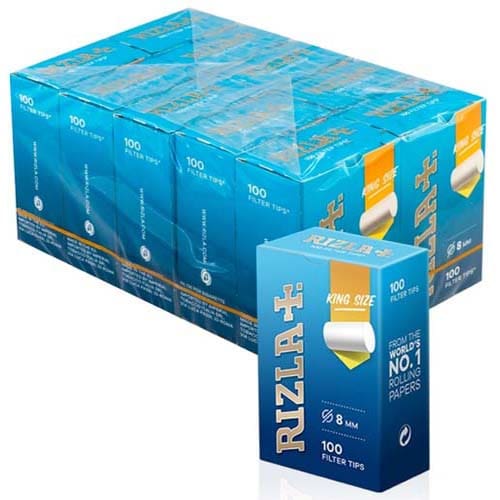 RIZLA REGULAR KING SIZE 8mm GRANDE SPESSORE FILTRI PER ROLLARE 100 FILTRI PER CONFEZIONE SCATOLA COMPLETA 10 CONFEZIONI