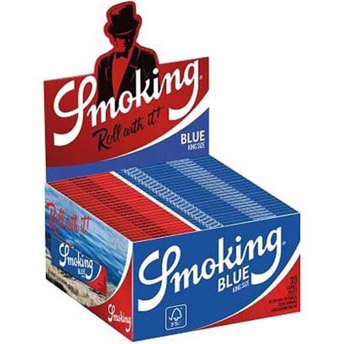 SMOKING BLU LUNGO KING SIZE LARGO 108 x 52 ARROTOLARE CARTINE 33 SOTTILE FOGLIE PER CONFEZIONE SCATOLA COMPLETA 50 PEZZI