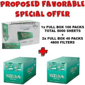 RIZLA GREEN ROLLING PAPERS SMALL SIZE 1 BOX 100 PACKS TOTAL 5000 LEAVES AND RIZLA MENTHOL ULTRA SLIM 5.7mm 2 BOX  40 PACKS TOTAL 4800 FILTERS