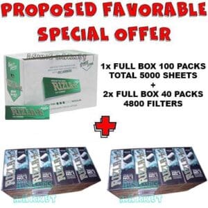 RIZLA GREEN ROLLING PAPERS SMALL SIZE 1 BOX 100 PACKS TOTAL 5000 LEAVES AND RIZLA MENTHOL ULTRA SLIM 5.7mm 2 BOX  40 PACKS TOTAL 4800 FILTERS