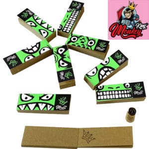 MONKEY KING GREEN FILTRI DI CARTA NON RAFFINATO TAGLIA MEDIA CON PERFORAZIONI  DESIGN DIVERSO PER OGNI CONFEZIONE 50 FILTRI DI CARTA PER CONFEZIONE PREZZO PER CONFEZIONE