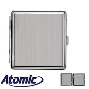 CIGARETTE CASE ATOMIC STEEL METAL SILVER FOR ROLLED AND REGULAR CIGARETTES EXTRA LARGE HOLD 22 CIGARETTES