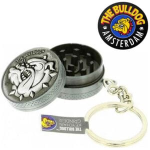SMERIGLIATRICE PER TABACCO IN RILIEVO THE BULLDOG AMSTERDAM PORTACHIAVI 30mm 2 PARTI METALLO