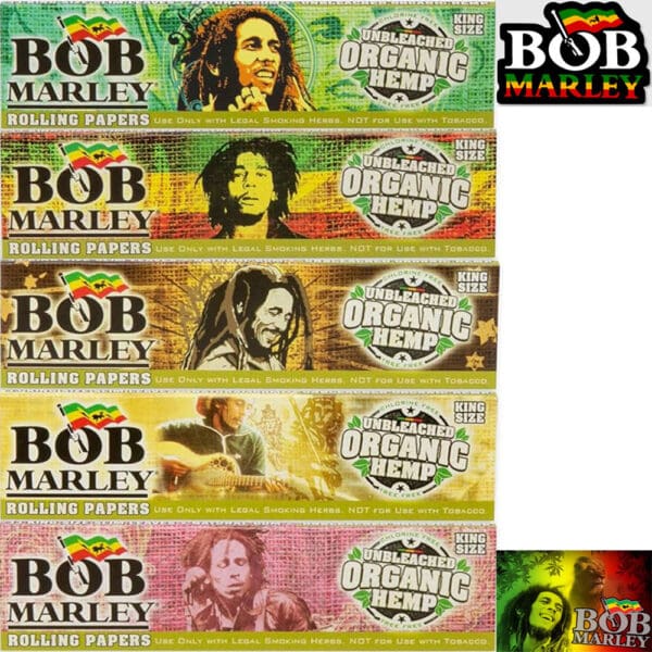 CARTINE BOB MARLEY ORGANIC HEMP UNBLEACHED KING SIZE SOTTILI 14 GR 33 FOGLIE PER CONFEZIONE SOLO CONFEZIONE SENZA SCATOLA 20 DIVERSI DISEGNI PREZZO PER PEZZO