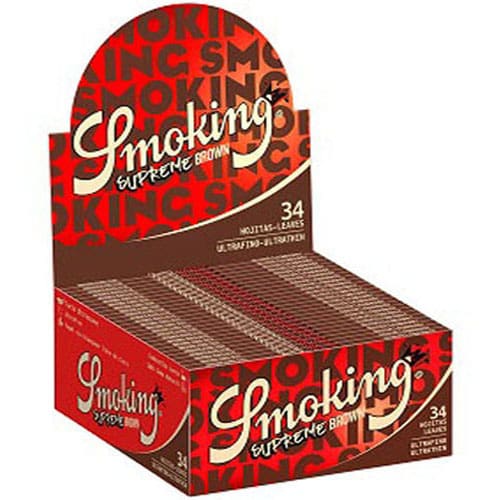 SMOKING SUPREME BROWN ULTRATHIN KING SIZE SLIM ROLLING PAPERS 34 UNBLEACHED SHEETS PER PACK FULL BOX 50 PACKS