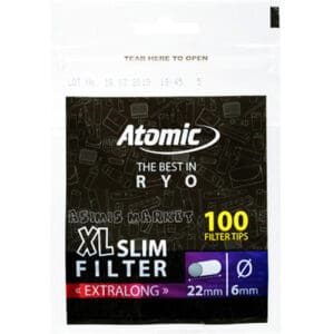 FILTERS ATOMIC THE BEST IN R Y O XL SLIM EXTRA LONG FILTERS 22MM 100 FILTERS THICKNESS SLIM 6MM PRICE PER PACK