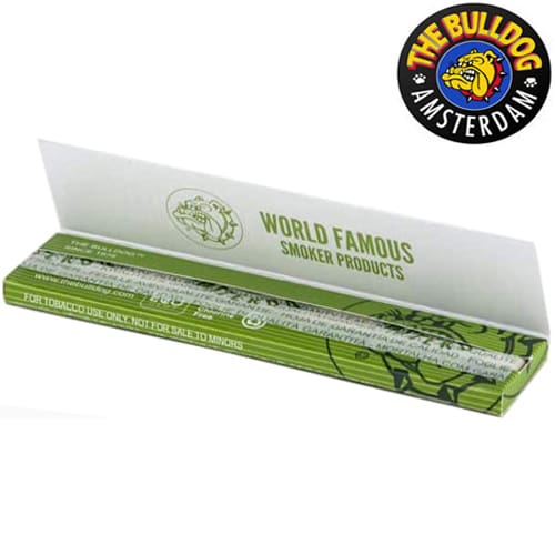 CARTINE THE BULLDOG AMSTERDAM KING SIZE SLIM LUNGHE HEMP GREEN ECO 100% FIBRE DI CANAPA BIOLOGICA CERTIFICATA NON SBIANCATE UNBLEACHED SOTTILI 14 G/M² 33 FOGLIE PER CONFEZIONE SOLO CONFEZIONE SENZA SCATOLA - immagine 2