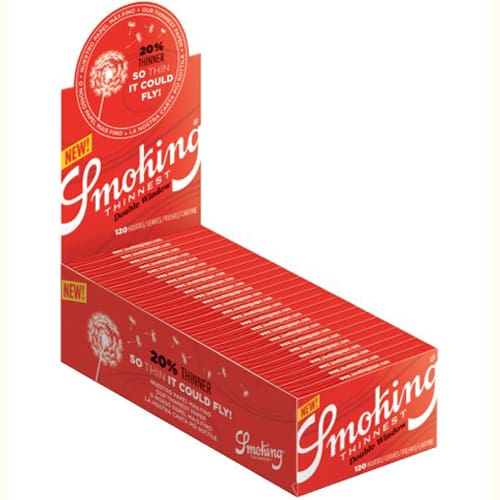 SMOKING THINNEST DOUBLE WINDOW ROLLING PAPERS REGULAR SMALL SIZE VERY ULTRA THIN 12 GR/M2 120 LEAVES PER PACK FULL BOX 25 PACKS