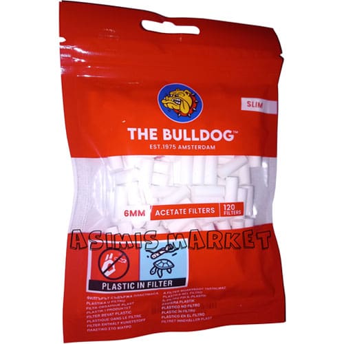 THE BULLDOG AMSTERDAM SLIM 6 mm ACETATE FILTERS 120 FILTERS ECONOMIC PACKAGING PRICE PER PACK