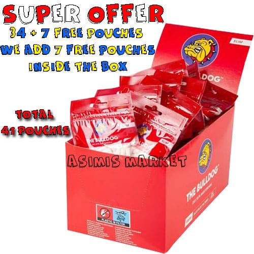 THE BULLDOG AMSTERDAM SLIM 6 mm ACETATE FILTERS 120 FILTERS ECONOMIC PACKAGING BOX 34 PACKS + 7 GIFT TOTAL 41 PACKS
