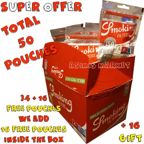 FILTERS SMOKING 150 ULTRA SLIM 5.3 ΜΜ THE THINNEST FILTER THE THINNEST CIGARETTE SAVE TOBACCO 150 FILTERS PER PACK BOX 34 PACKS + 16 GIFT TOTAL 50 PACKS