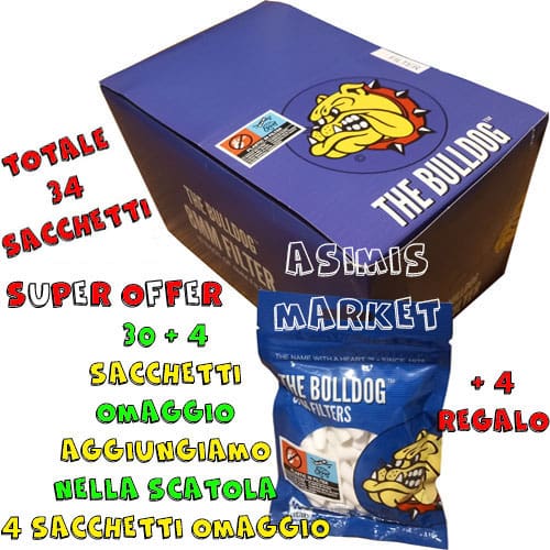 THE BULLDOG AMSTERDAM 8 MM REGULAR KING SIZE 100 SPESSI FILTRI PER CONFEZIONE ECONOMICA SCATOLA DA 30 CONFEZIONI + 4 REGALO TOTALE 34 CONFEZIONI