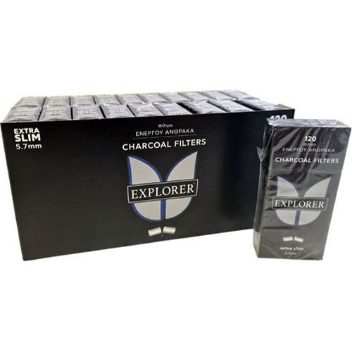 EXPLORER CHARCOAL ACTIVE 120 FILTERS EXTRA SLIM 5.7 MM CARBON FULL BOX 20 PACKS
