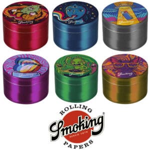 GRINDER TOBACCO SMOKING EUPHORIA HALO 50mm FOURFOLD METAL WITH SIEVE IN 6 DESIGNS