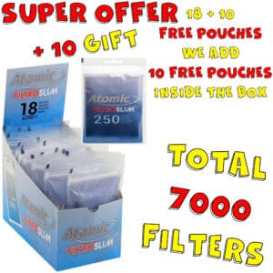 ATOMIC FILTRO SLIM 6 mm 250 FILTERS PER PACK ECONOMIC PACKAGING BOX 18 PIECES + 10 GIFT TOTAL 28 PIECES=7000 FILTERS